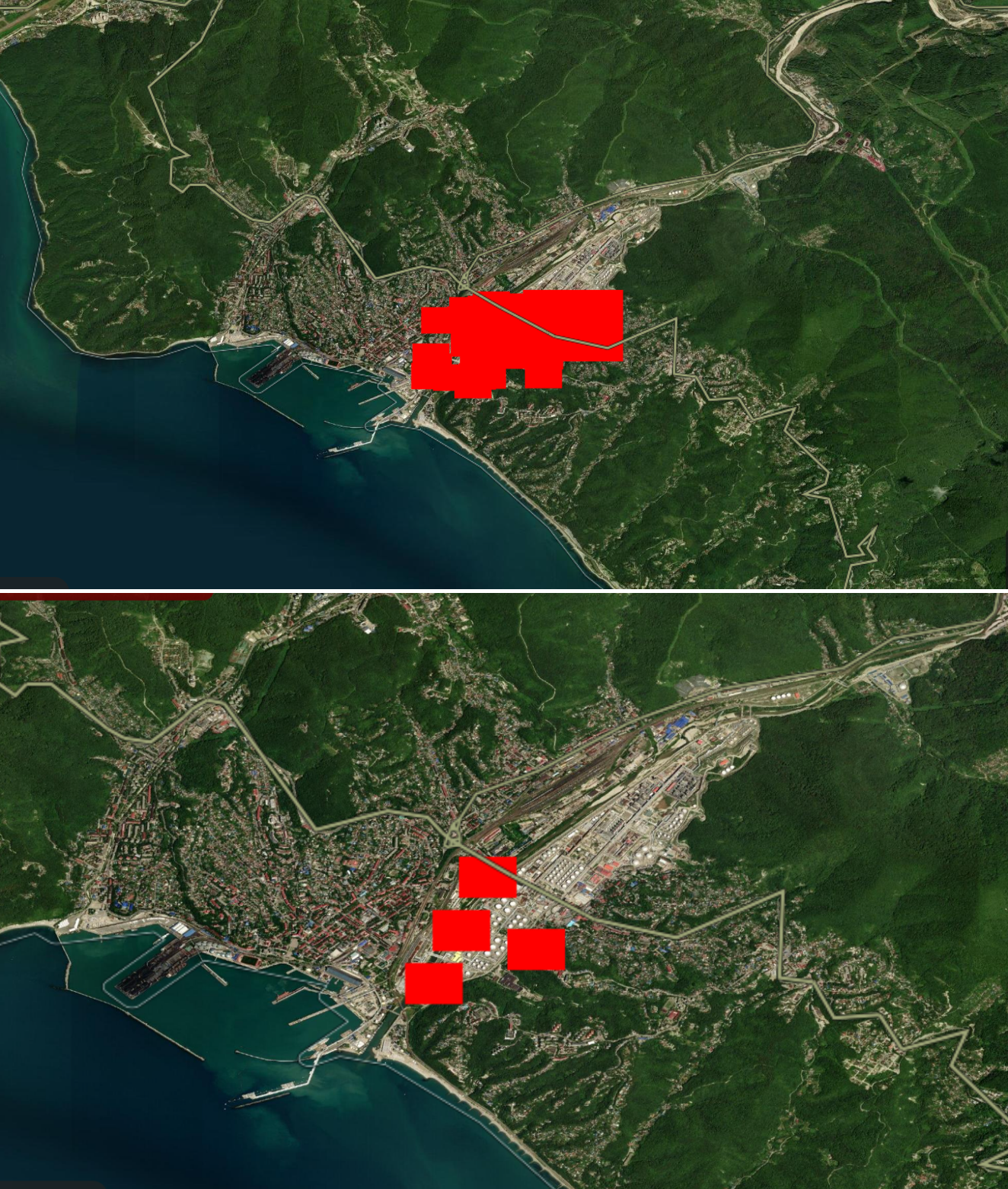 Масштаби пожеж на Туапсинському нафтопереробному заводі 16 і 21 квітня